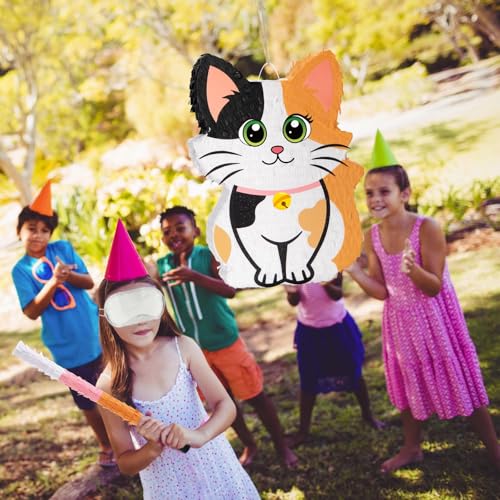 Wernnsai Kitten Cat Piñata - Cat Kitten Decorations For Kids Girls Birthday Cute Animal Party Game For Cat Lady KittenParty Supplies Favor With Bat Blindfold 16“ x 12.5" x 3" - style: Cat