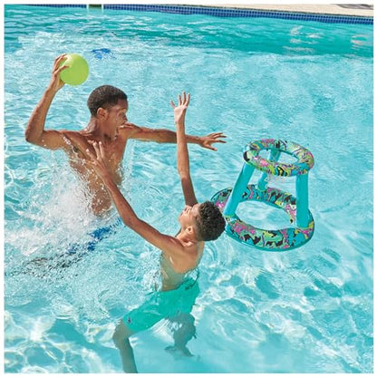 SwimWays Hydro Spring Hoops Inflatable Basketball Hoop, Waterproof Basketball Set with Hoop and Ball, Outdoor Games, Water Toys for Ages 5 and Up - color: Spring Hoops