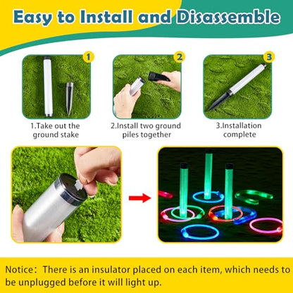 Liliful 20 Pcs Outdoor Ring Toss Game Ring Toss Glow in Dark Games with LED Yard Game Outdoor Games for Family Adults Lawn Backyard Camping Glow Party