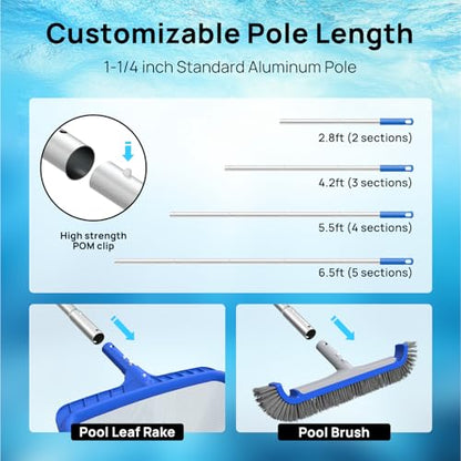 Consciot 3-in-1 Pool Cleaning Kit Includes Leaf Rake Net, Wall Brush & Pole | Daily swimming pool maintenance set; For aboveground & in-ground Pool, SPA, pond, fountain; Easy to store; Durable frame - size: 3PCS