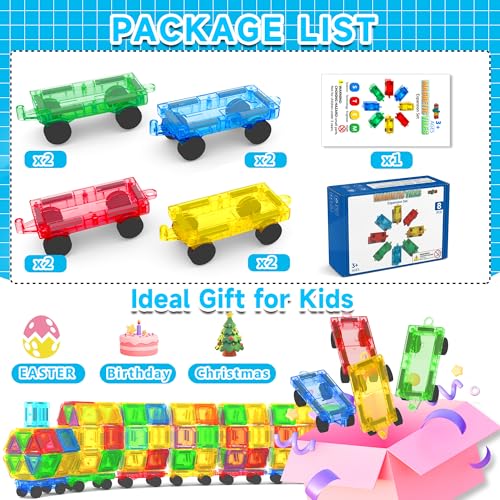 Mini Magnetic Tiles Cars Construction Set - 8 PCS Magnetic Car Base Compatiable with Mini & Standard Tiles, Magnet Building Blocks Expansion Set, Magnet Bricks Truck Toy for Boys & Girls - style: Magnetic Cars