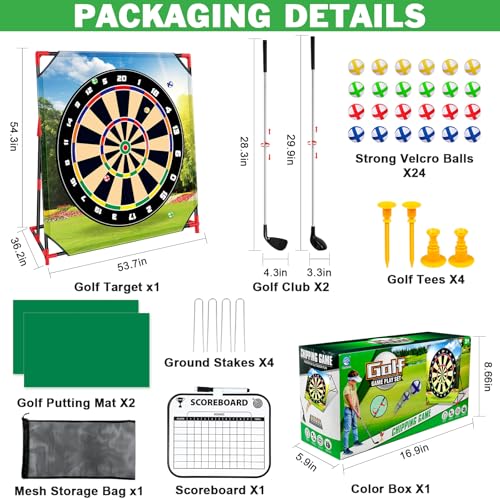Golf Game Play Set, Golf Chipping Games for Kids with 16 Sticky Golf Balls, 8 Golf Balls, 2 Golf Clubs＆Golf Chipping Target, Indoor Outdoor Lawn Backyard Golf Gifts for Kids