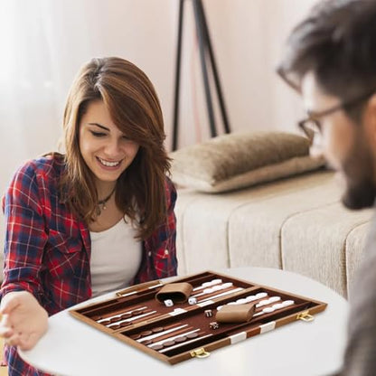 Backgammon Set - Classic Board Game with Premium Leather Case - Portable Travel Strategy Backgammon Game Set for Adults, Kids (11inch, Khaki) - color: Khaki, style: 11inch