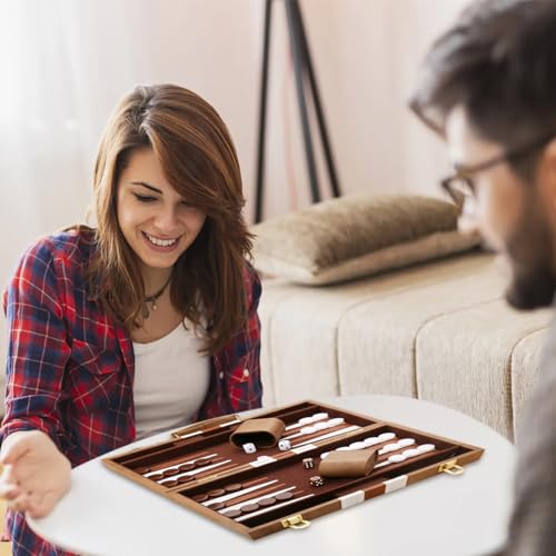 Backgammon Set - Classic Board Game with Premium Leather Case - Portable Travel Strategy Backgammon Game Set for Adults, Kids (18inch, Khaki) - color: Khaki, style: 18inch