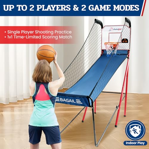 BAGAIL Basketball Arcade Game, Electronic Basketball Shooting Game, Arcade Sounds, Foldable Frame, 3 Balls, Inflation Pump, Ideal Indoor Sport Games - Single Shot - style: Single Shot