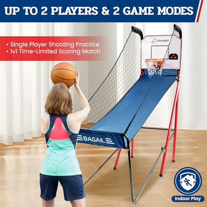 BAGAIL Basketball Arcade Game, Electronic Basketball Shooting Game, Arcade Sounds, Foldable Frame, 3 Balls, Inflation Pump, Ideal Indoor Sport Games - Single Shot - style: Single Shot