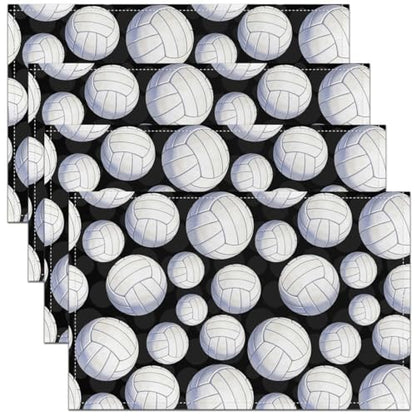 Volleyball Placemat Set of 4,Ball Sport Games Outdoor Indoor Place Mats,Black White Washable Durable Table Mats 12x18 Inch - color: Black White