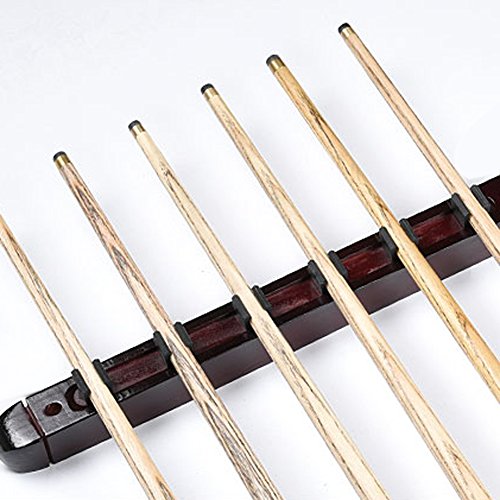 Pool Stick Holder, Wall Mounted 6 Cue Billiard Rack - Premium Solid Wood Cue Accessories