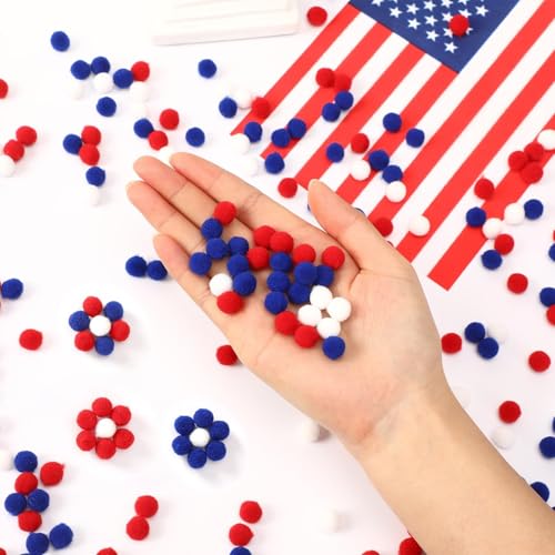 SEPGLITTER 1000Pcs 4th of July Red White Blue Pom Poms Puff Balls | 1cm Size, DIY Crafts Making, Independence Day, 250th Anniversary, Patriotic Decoration, Veterans Memorial Party Supply - style: Red White Blue Style