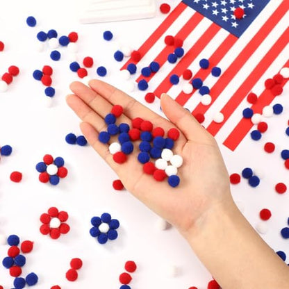 SEPGLITTER 1000Pcs 4th of July Red White Blue Pom Poms Puff Balls | 1cm Size, DIY Crafts Making, Independence Day, 250th Anniversary, Patriotic Decoration, Veterans Memorial Party Supply - style: Red White Blue Style