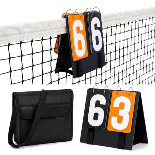 Hiboom Over Net Tennis Score Keeper with Black Oxford Storage Bag PVC Flip Scoreboards (0-9) Portable Tennis Score Cards for Net Volleyball Basketball Coaching Indoor Outdoor Sports Activities