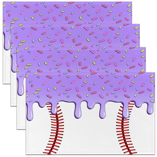 Castle Fairy Ice Cream Drip Kids Placemats Set of 4,Baseball Sport Game Competition Table Place Mats,Ball Lover Fans Trendy Kitchen Decor,Purple Placemat Kitchen Table Decoration 12"x18" - color: Purple