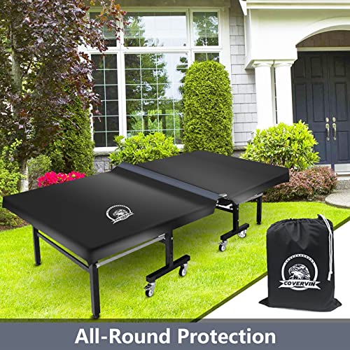 COVERVIN Ping Pong Table Cover,Table Tennis Cover Fits Both Folding Tables & Flat Tables All Weather Waterproof Dustproof UV Protection (Black and Grey)