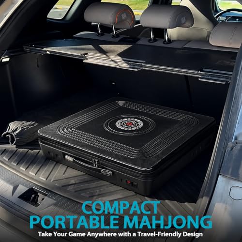 Portable Automatic Mahjong Table, Hand-held Mini-Mahjong, Automatic Mahjong, Foldable Mahjong Table w/American&Chinese -Style Magnetic Tiles, for Outdoor & Home Fun (Black) - color: B-black& American and Chinese Mahjong Tiles