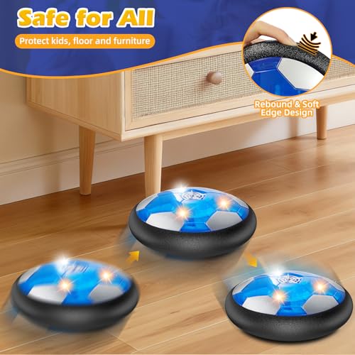 2Pcs LED Hover Soccer Ball Indoor Toys for 3-12 Year Old Boys Girls Christmas Birthday Gifts for 3 4 5 6 7 8 9 10 Years Old Kids Air Floating Soccer Toy Toddler Games Foam Bumper