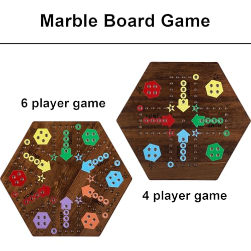 Large 20 Inches Wahoo Marble Board Game 4 and 6 Players 2 Sided Painted Thicken Wooden Dice Marbles Game for Family Friends Party Game Nights - color: Flame, style: 20 Inch