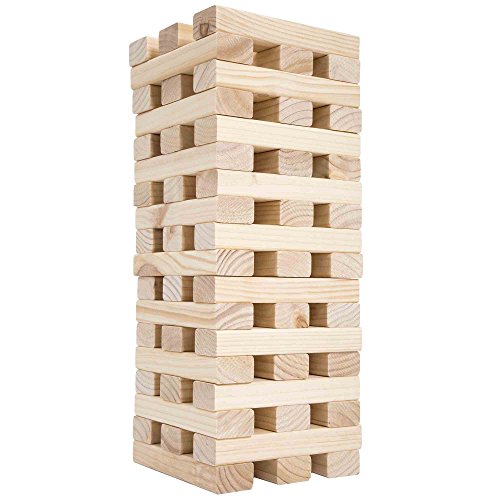 Hey! Play! Nontraditional Giant Wooden Blocks Tower Stacking Game, Outdoor Yard Game, for Adults, Kids, Boys and Girls