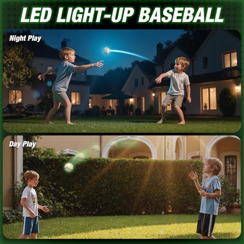 HYES Light up Baseball with LED Rechargeable, 9 Lighting Modes Glow in The Dark Baseball Gifts for Boys 8-12, Official Size Leather Weighted Balls for Day Night Indoor Outdoor Sport Game - size: led baseball- without glove