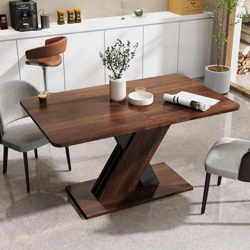 55"-71" Extendable Dining Table for 4-8 People, Space-Saving Extra Long Transformer Table with Extension Leaves Holder, Walnut - color: Walnut, style: 55" - 71" (4-8 People)