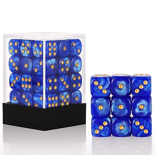 36 of Pack 12MM 6 Sided MINI Dice Set,Pearl Pattern Game Dice Set, 6 Sided Standard Dices for Yahtzee, Bunco or Teaching Math,with Portable Plastic Box(Deep Blue Pearl) - color: Deep Blue Pearl