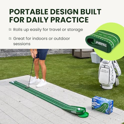 Perfect Practice Putting Mat & Chipping Net, Indoor & Outdoor Putting Green, Chipping Mat for Home & Office, Premium Golf Training Aids for Putting Practice with Realistic Turf, Golf Gifts for Men - style: Portable (8’)