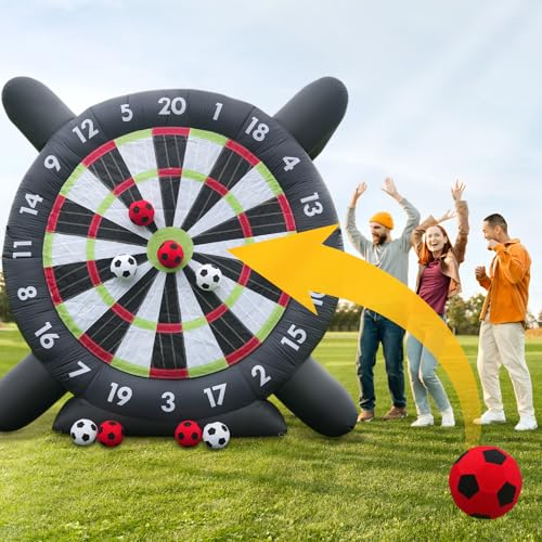 10FT Giant Inflatable Soccer Dart Board Backyard Games - with Build in Blower, 8 Soccer Balls - Large Kick Football Target Dartboard for Outdoor Yard Lawn Family Adults
