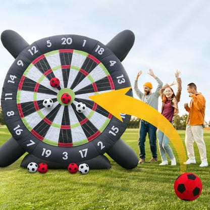 10FT Giant Inflatable Soccer Dart Board Backyard Games - with Build in Blower, 8 Soccer Balls - Large Kick Football Target Dartboard for Outdoor Yard Lawn Family Adults
