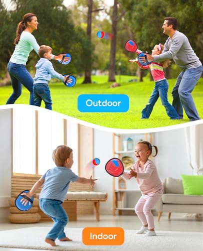 JoyCat Toss and Catch Ball Game for Kids, 2 Paddle Sticky Ball Set, Toddler Baseball Catch Toy, Outdoor Game for Beach, Yard & Camping, Sports Birthday Gifts for Boys Girls Ages 3-12 - style: 2 Paddles 2 Balls