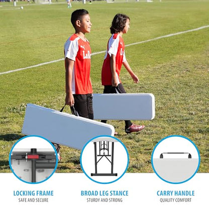 LIFETIME Portable Folding Bench, 6‑Foot Fold‑in‑Half, UV‑Resistant Seat, Powder‑Coated Steel Frame, Lightweight, Stain‑Resistant, Non‑Marring Foot Caps, Indoor/Outdoor Portable Seating