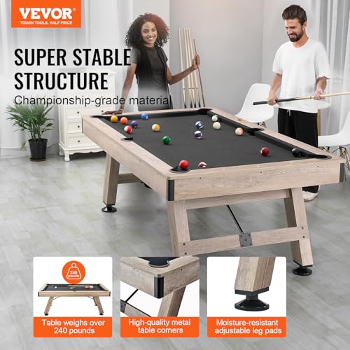Happybuy 7ft Pool Table, Adjustable Legs Billiard Table Set, Includes Balls, Cues, Chalks, Brush, Wood Finish with Black Cloth, Perfect for Family Game Room