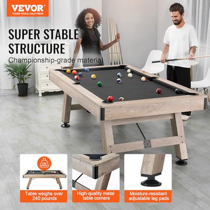 Happybuy 7ft Pool Table, Adjustable Legs Billiard Table Set, Includes Balls, Cues, Chalks, Brush, Wood Finish with Black Cloth, Perfect for Family Game Room