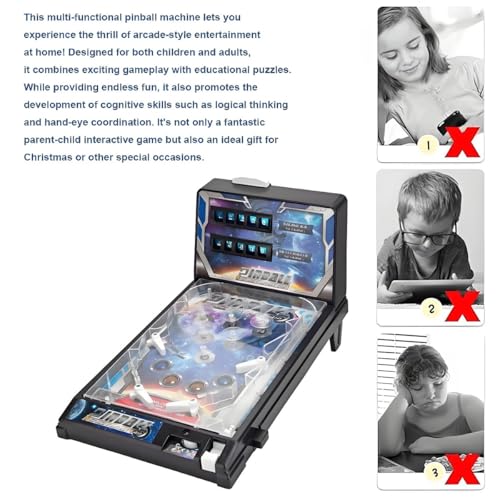 Table Top Pinball Machine, Interactive Arcade Game for Family Fun - with Lights Sounds, Electronic Desktop Ball Shooting Toy, Ideal Gift for Kids Adults Birthday Christmas