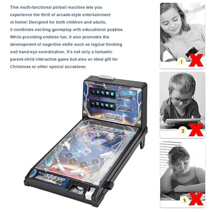 Table Top Pinball Machine, Interactive Arcade Game for Family Fun - with Lights Sounds, Electronic Desktop Ball Shooting Toy, Ideal Gift for Kids Adults Birthday Christmas