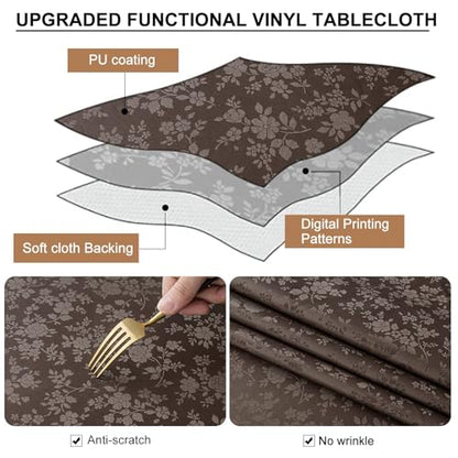 Smiry Round Table Cloth, Waterproof Heavy Duty Vinyl Tablecloths, Wipeable Washable Table Cover for Kitchen and Dining Room (Coffee, 60" x 60") - color: Coffee, size: 60 in Round