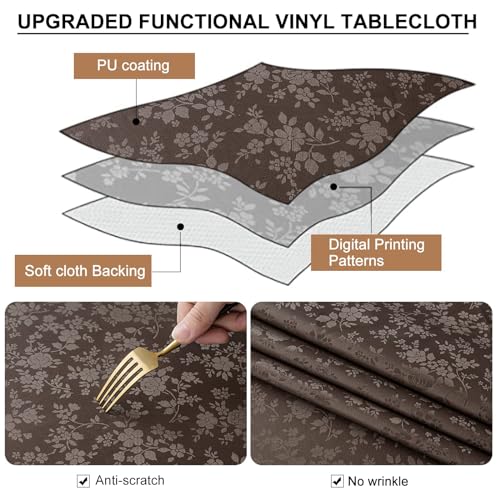 smiry Waterproof Vinyl Tablecloth, Rectangle Heavy Duty Table Cloth, Wipeable Table Cover for Kitchen and Dining Room (Coffee 1, 60X102 Inch) - color: Coffee, size: 102" x 60" (Rectangular)