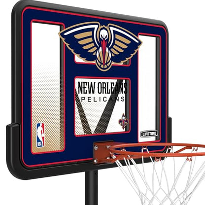 Lifetime NBA New Orleans Pelicans Portable Basketball Hoop, Adjustable Height 7.5-10 Ft, 44 Inch Shatterproof Fusion Backboard, Base with Wheels - color: New Orleans Pelicans