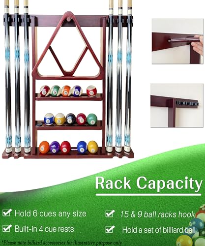 Pool Cue Stick Holder Wall Mount, Pool Cue Holder, Billiard Cue Rack For Pool Table Accessories. Pool Table Stick Holder Wall Mount Made Of 100% Solid Wood (Dark Mahogany) - color: Dark Mahogany