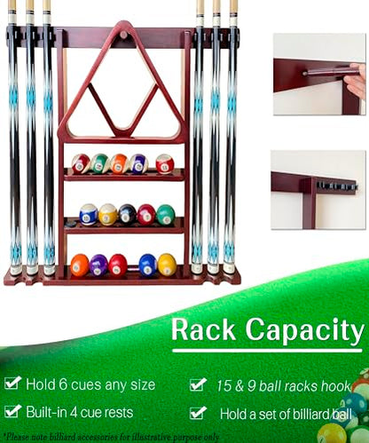 Pool Cue Stick Holder Wall Mount, Pool Cue Holder, Billiard Cue Rack For Pool Table Accessories. Pool Table Stick Holder Wall Mount Made Of 100% Solid Wood (Dark Mahogany) - color: Dark Mahogany