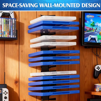 8 Pcs Video Game Case Storage, Heavy-duty Metal Discs Case Holder Wall Mount, Media Storage Shelves Compatible with DVD, Video Game Organizer, Gaming Accessories, Holds up to 144