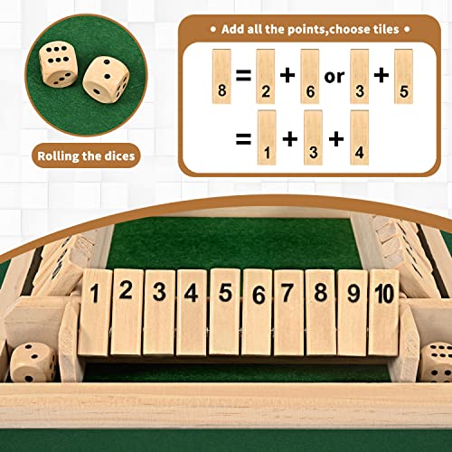 1-4 Players Shut The Box Dice Game, 10 Numbers Traditional Wooden Pub Bar Board Family Table Mat Game Dice for Adults - color: Wood, size: 8.7in