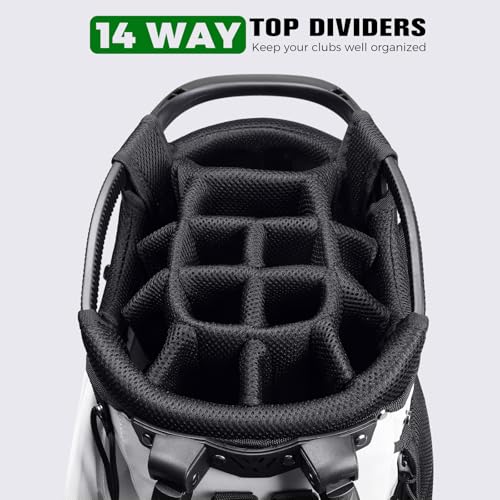 Findway 14 Way Golf Stand Bag, Lightweight Golf Bag with Stand for Men Women, Golf Club Carry Bag with Dual Strap, Rain Cover, Multiple Pockets, Golf Ball Holder - color: White