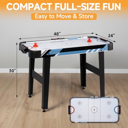 48” Air Hockey Table for Adults – Full-Size Arcade Game Table with LED Electronic Scoreboard, 2 Pushers & 2 Pucks, Sturdy MDF Frame for Home, Office & Game Room