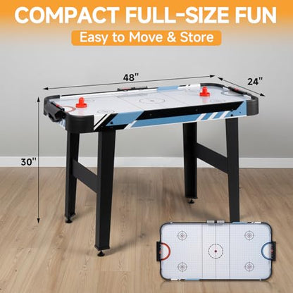 48” Air Hockey Table for Adults – Full-Size Arcade Game Table with LED Electronic Scoreboard, 2 Pushers & 2 Pucks, Sturdy MDF Frame for Home, Office & Game Room