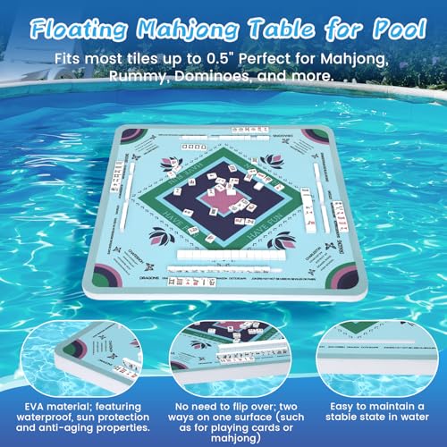 Floating Mahjong Table for Pool 31.5×31.5, Swimming Pool and Hot Tub Float Board for Mahjong，Card Game, Adults Pools Game Tray for Mahjong, Card Game, Scrabble, Dominoes & Poker, Floating Mahjong Mat