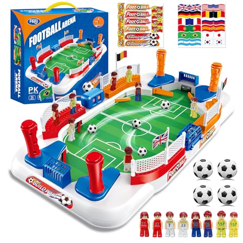 Tabletop Soccer Game for Kids, Mini Foosball Desktop Soccer Shootout Game with Dual Controls, Sound Effects & Scoreboard, Interactive 2-Player Family Game, Educational Toy for Boys Girls