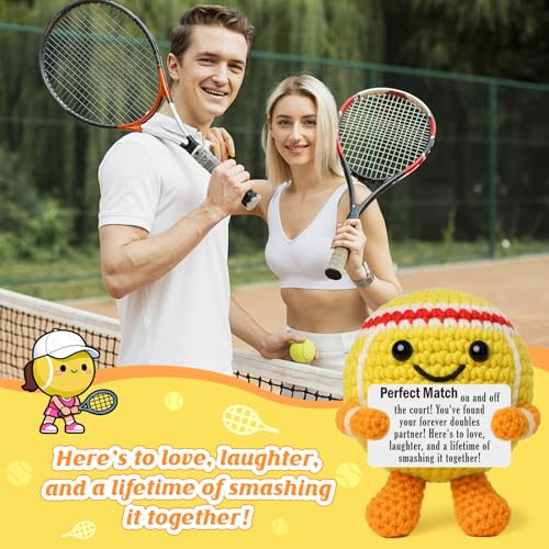 Mini Positive Crochet Tennis Ball Gifts for Women Men - Handmade Crochet Tennis Ball, Motivational Encouragement Christmas White Elephant Gift for Tennis Balls Lover Coworker Friend Coach - style: Love