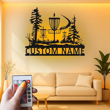 Custom Disc Golf Basket Led Light Metal Wall Art Personalized Gift for Disc Golfers Game Room Decor 2
