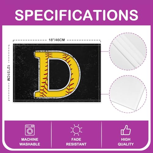 Erosebridal Initial D Letter Placemats 12x18 inch Set of 4 Baseball Pattern Place Mats for Kitchen Table | Monogrammed Table Place Mats Softball Accessories Yellow Black Heat Resisting Placemats - color: Yellow D