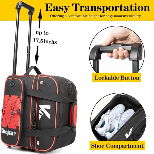 Double Roller 2 Ball Bowling Bag with Large Separate Shoe Compartment and Oversized Accessory Pocket, 36" Extendable Handle. - color: RED