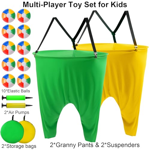 17 PCS Granny Pants Yard Game Easter Games Set, 2 Oversized Granny Funny Pants with 10 Balls, 2 Air Pumps, Outdoor Tossing Games for Kids Backyard Lawn Easter Carnival Party Reunion Gathering 4+ Ages - size: Small